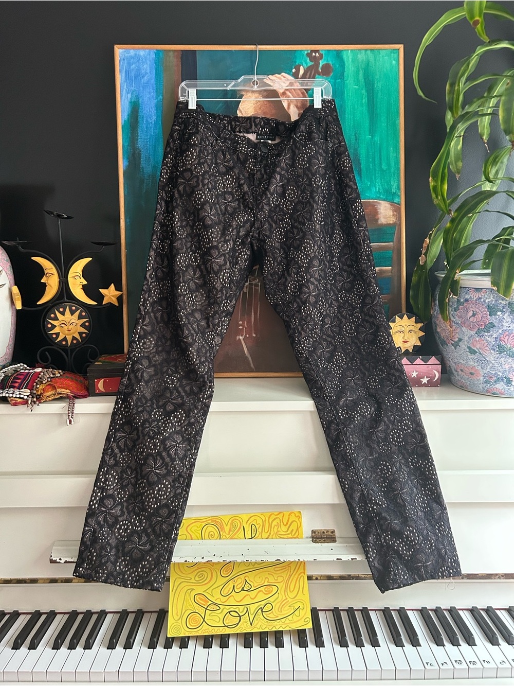 Metaphor Size 14 Black Floral Lace Pants Straight Leg Goth Romantic Dressy